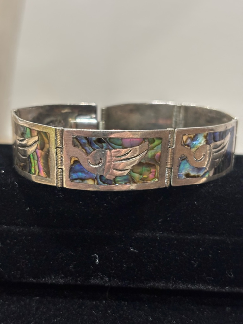 Silver Abalone Inlay Link Bracelet - Iridescent Colors